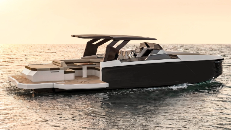 Navygon open-yacht by Navy Blue cruising calm Cyclades waters on a private sea transfer