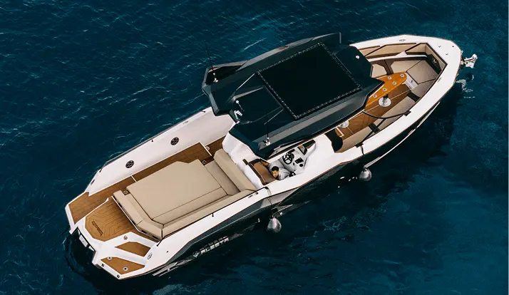 Aerial view of the Navy Blue Raptor showing its full deck layout