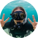 Nathalie, Navy Blue yacht tour guest at Sikia Cave in Milos